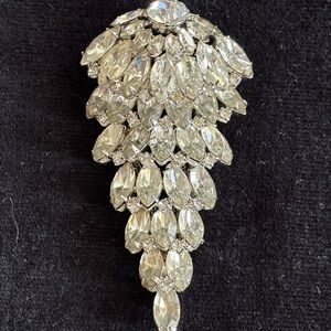 Vintage Elegant Cascading Silver Crystal Brooch